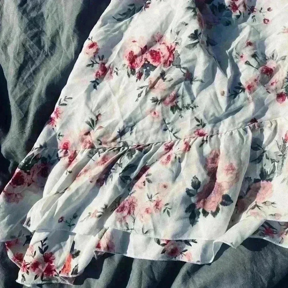 Farm House Frocks Top M Handkerchief Hem Boho Floral Sheer Oversized - Picture 8 of 16